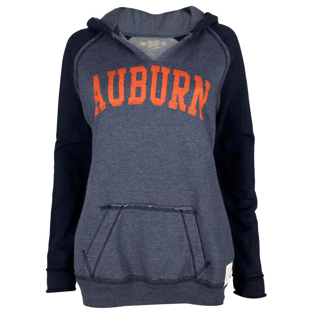 Auburn Tigers - Distressed Name Juniors Relaxed Slit-Neck Hoodie Juniors Hoodies Auburn Tigers SM Dark Blue