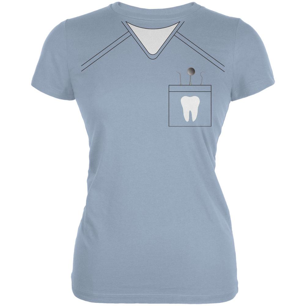 Halloween Dentist Scrubs Costume Light Blue Juniors Soft T-Shirt Juniors T-Shirts Old Glory 2XL Blue