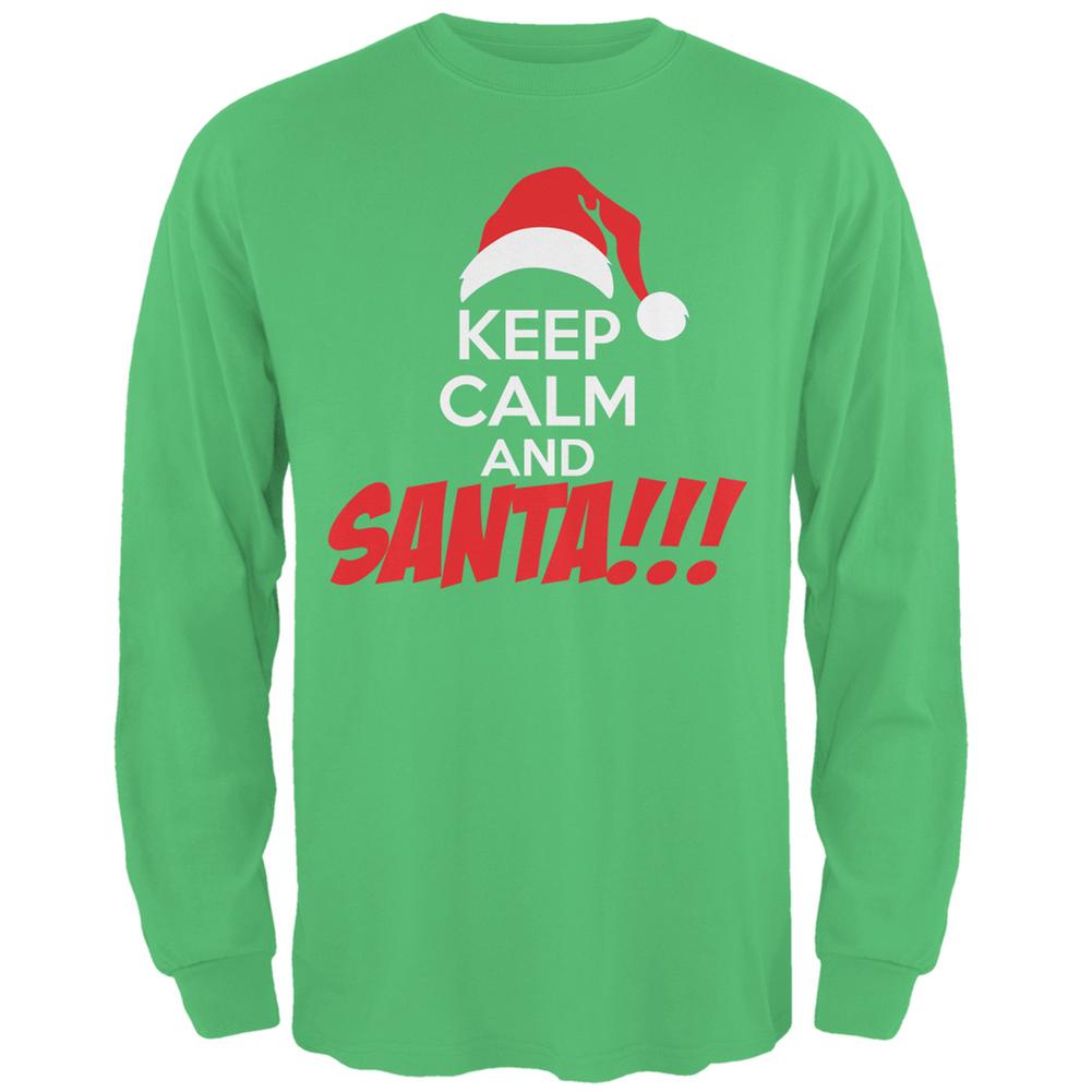 Christmas Keep Calm and SANTA Irish Green Adult Long Sleeve T-Shirt Men's Long Sleeves Old Glory 2XL Green