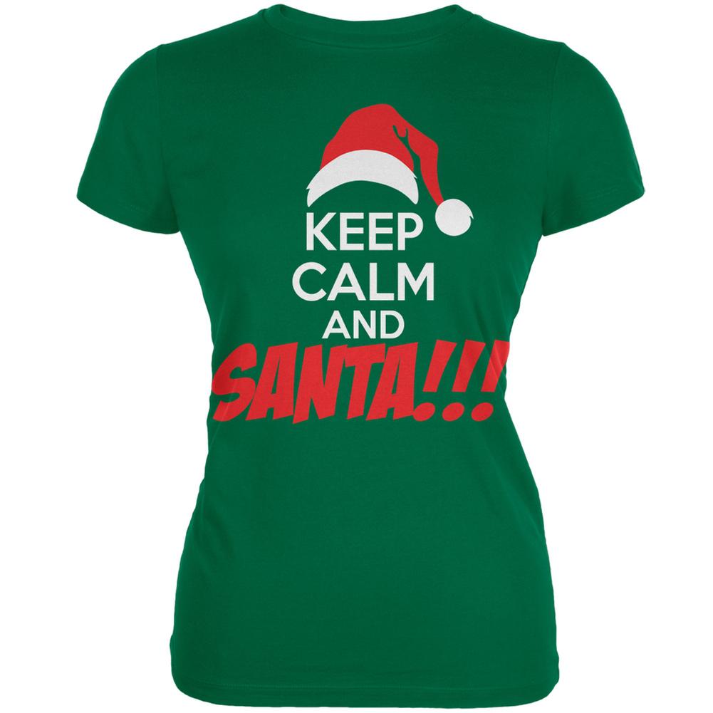 Christmas Keep Calm and SANTA Kelly Green Juniors Soft T-Shirt Juniors T-Shirts Old Glory 2XL Green