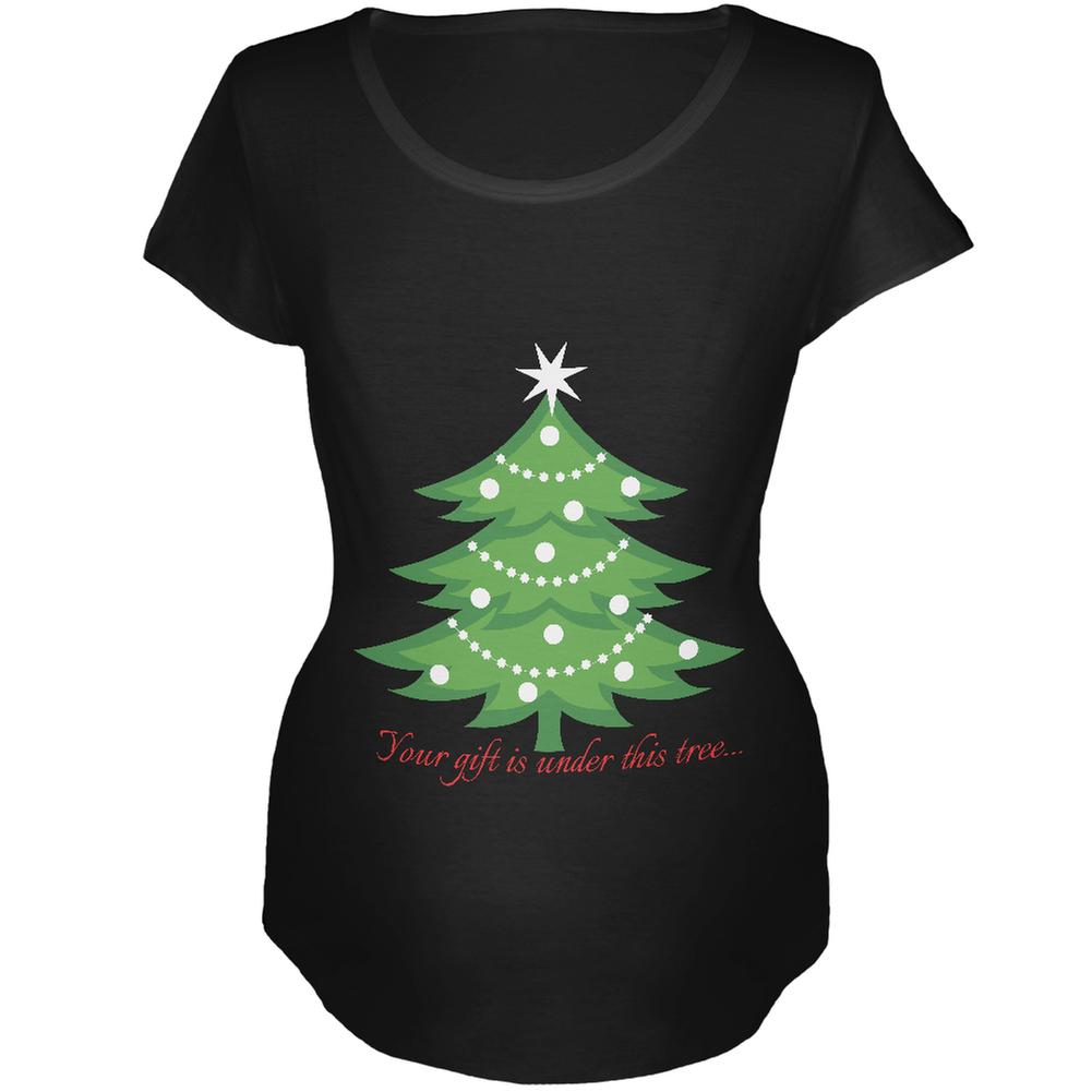 Christmas Gift Under Tree Black Maternity Soft T-Shirt Maternity T-Shirts Old Glory 2XL Black