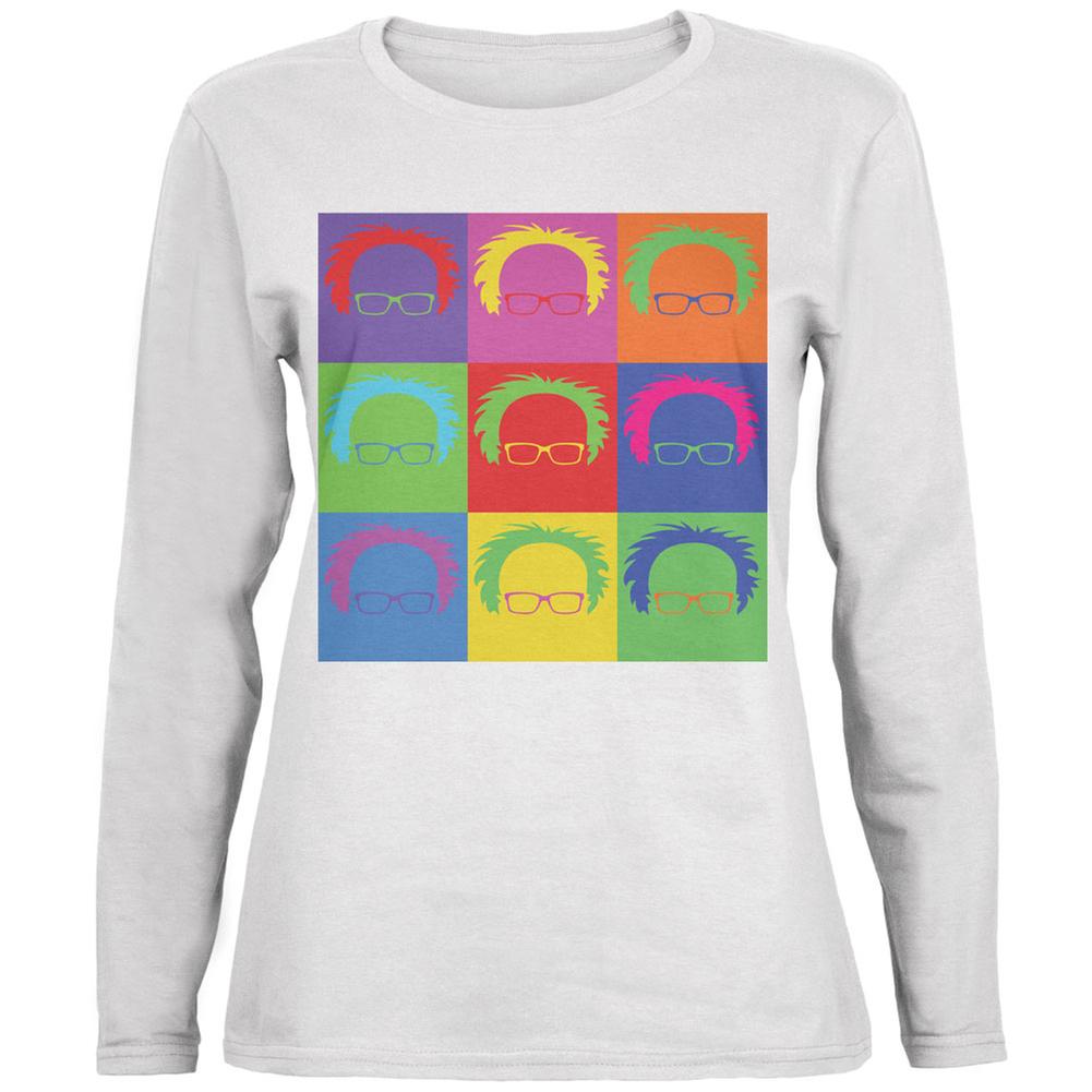 Election Bernie Sanders Hair Minimalist Pop Art White Womens Long Sleeve T-Shirt Women's Long Sleeves Old Glory 2XL White