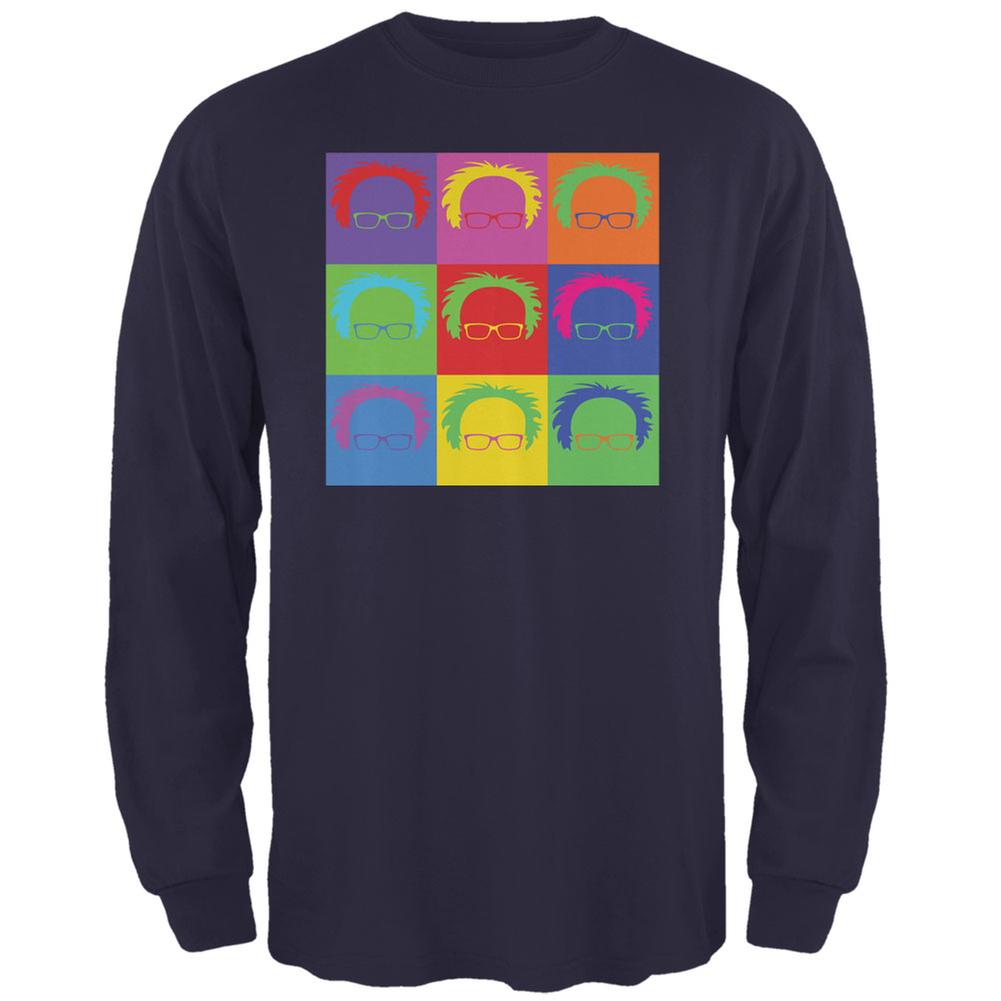 Election Bernie Sanders Hair Minimalist Pop Art Navy Adult Long Sleeve T-Shirt Men's Long Sleeves Old Glory 2XL Blue