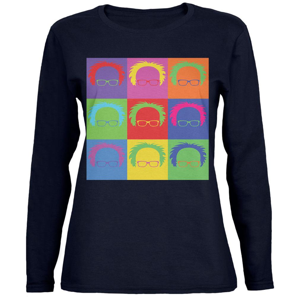 Election Bernie Sanders Hair Minimalist Pop Art Navy Womens Long Sleeve T-Shirt Women's Long Sleeves Old Glory 2XL Blue
