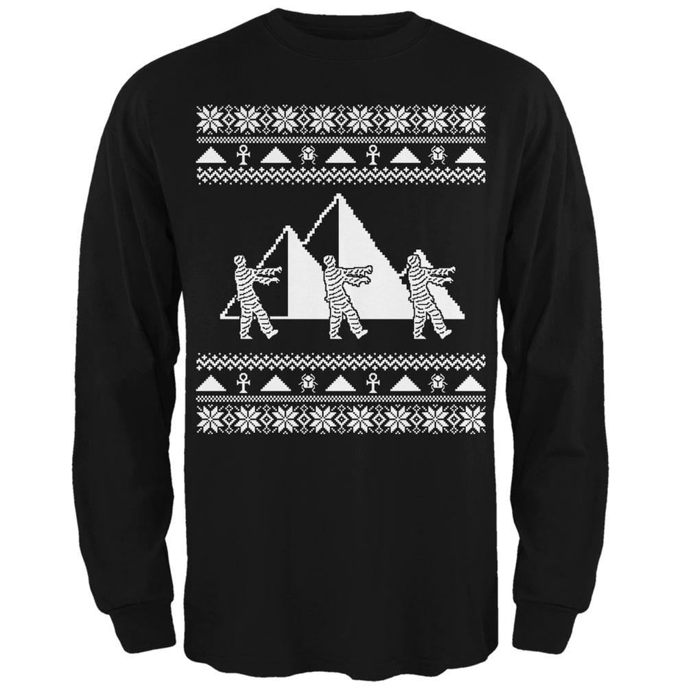 Mummy Pyramid Ugly Christmas Sweater Black Adult Long Sleeve T-Shirt Men's Long Sleeves Old Glory 2XL Black