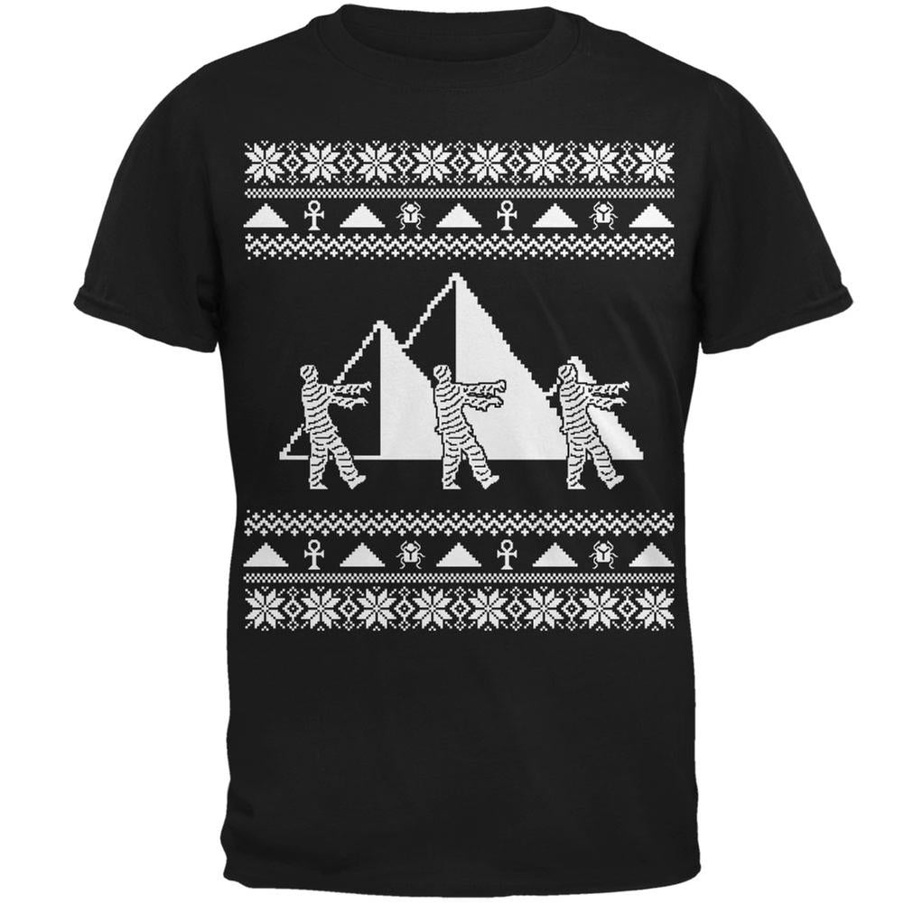 Mummy Pyramid Ugly Christmas Sweater Black Adult T-Shirt Men's T-Shirts Old Glory 2XL Black