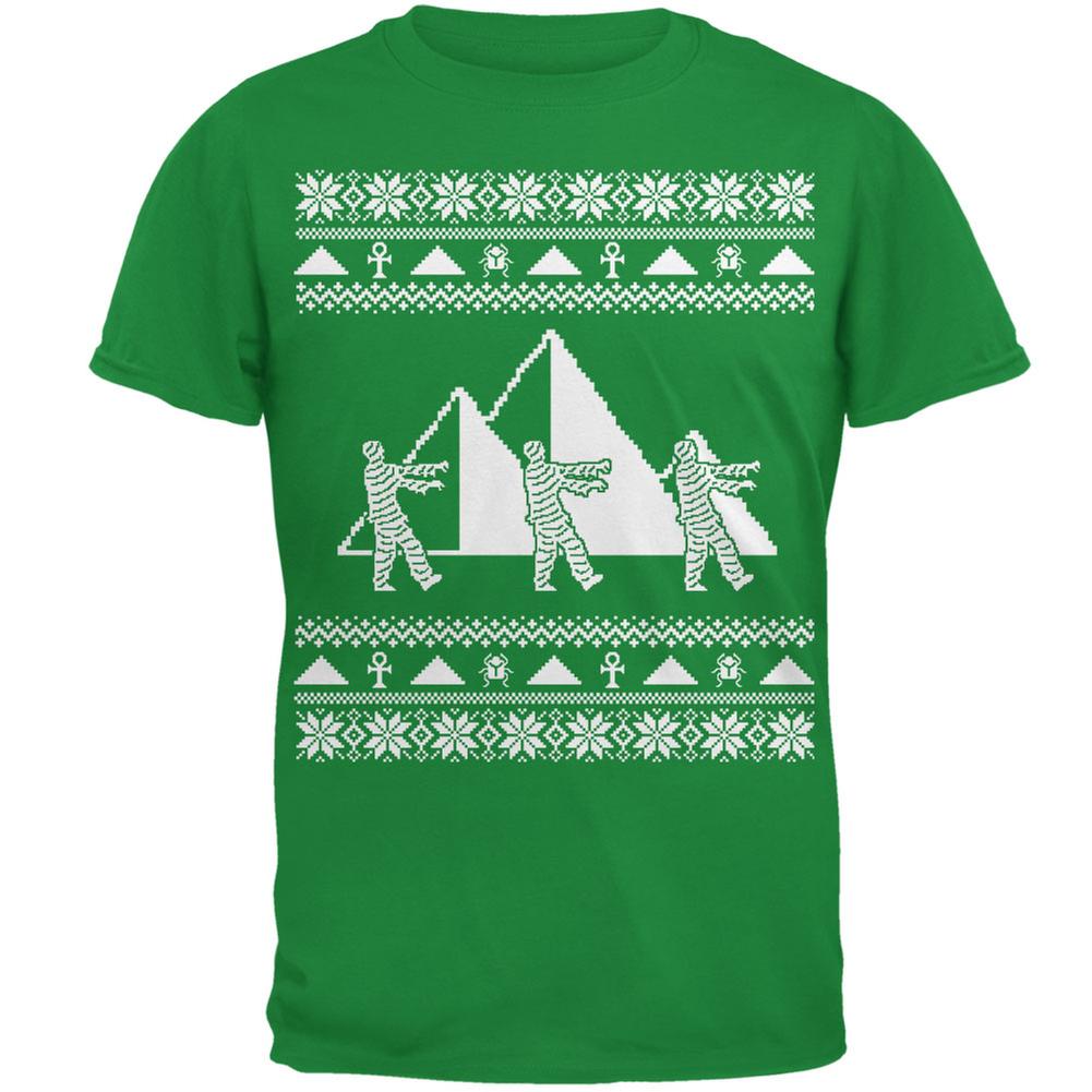 Mummy Pyramid Ugly Christmas Sweater Irish Green Adult T-Shirt Men's T-Shirts Old Glory 2XL Green
