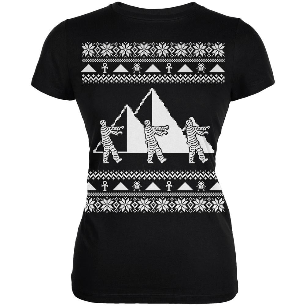 Mummy Pyramid Ugly Christmas Sweater Black Juniors Soft T-Shirt Juniors T-Shirts Old Glory 2XL Black