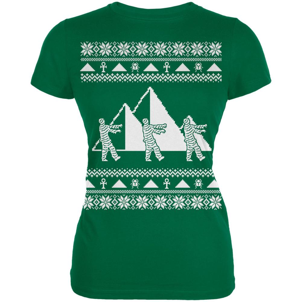 Mummy Pyramid Ugly Christmas Sweater Kelly Green Juniors Soft T-Shirt Juniors T-Shirts Old Glory 2XL Green