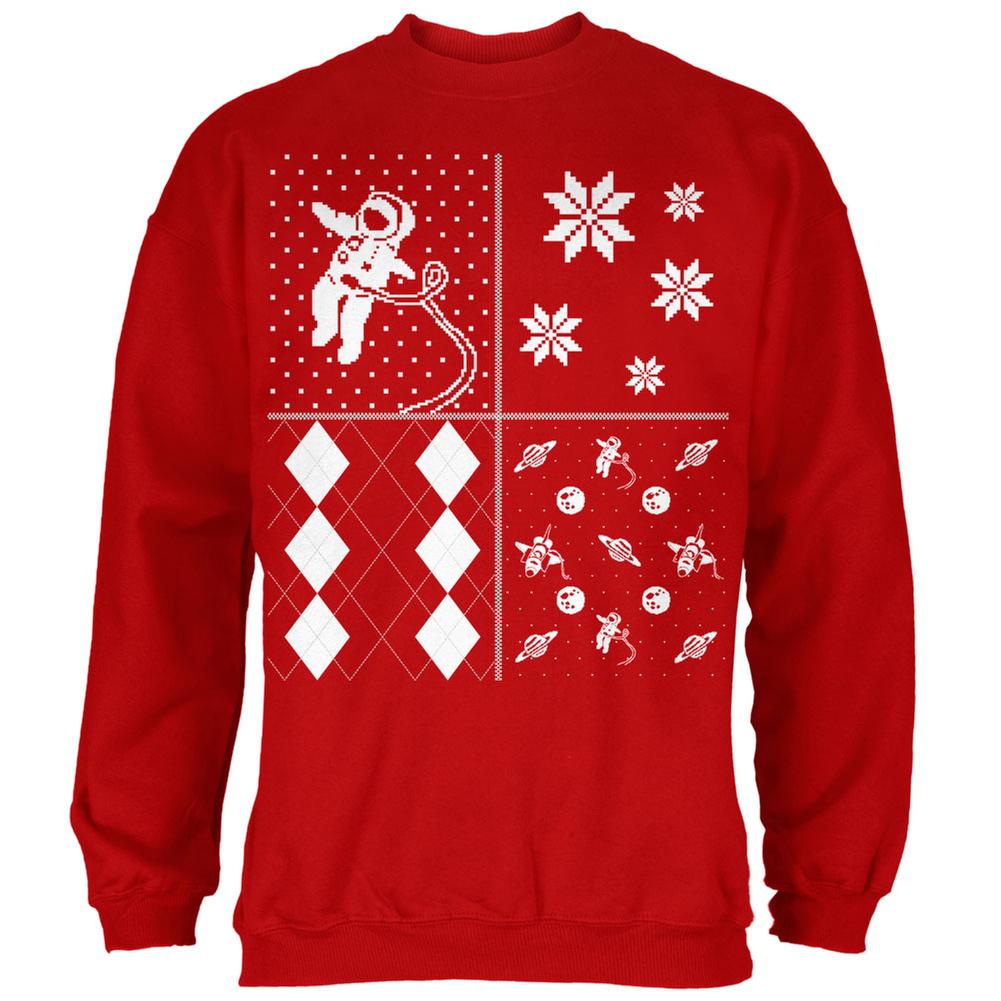 Astronaut in Space Ugly XMAS Sweater Festive Blocks Red Adult Sweatshirt Men's Sweatshirts Old Glory 2XL Red