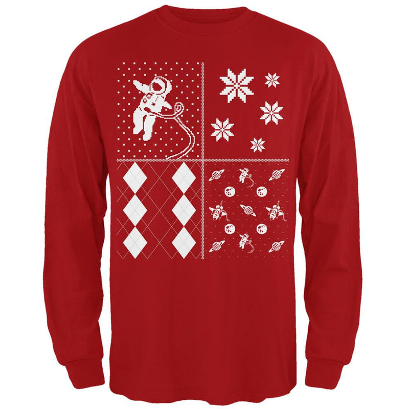 Astronaut in Space Ugly XMAS Sweater Festive Blocks Adult Long Sleeve T-Shirt Men's Long Sleeves Old Glory 2XL Red