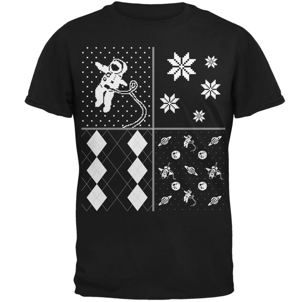Astronaut in Space Ugly XMAS Sweater Festive Blocks Black Adult T-Shirt Men's T-Shirts Old Glory 2XL Black