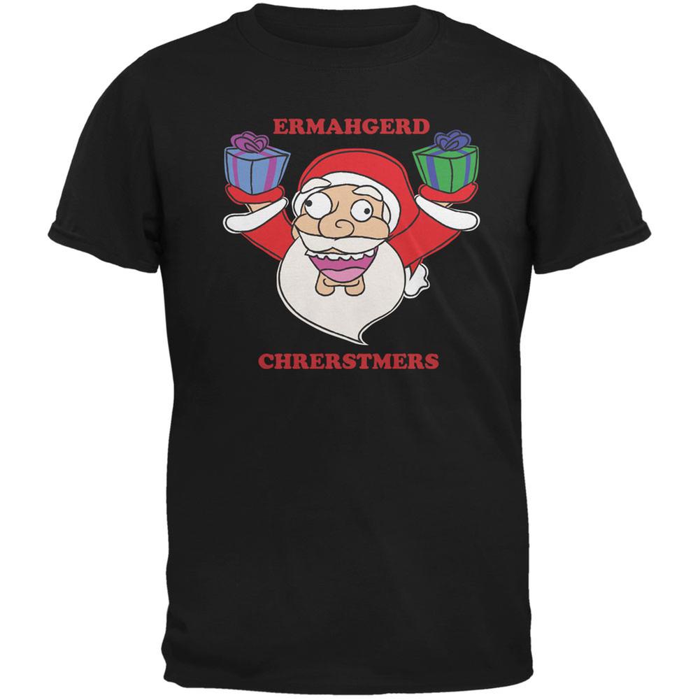 Christmas Santa ERMAGERD Black Adult T-Shirt Men's T-Shirts Old Glory 2XL Black