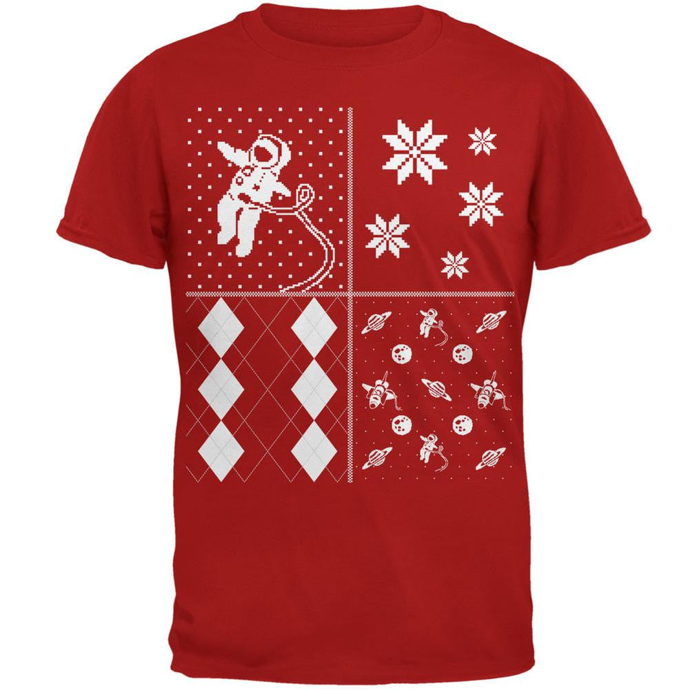 Astronaut in Space Ugly XMAS Sweater Festive Blocks Red Adult T-Shirt Men's T-Shirts Old Glory 2XL Red