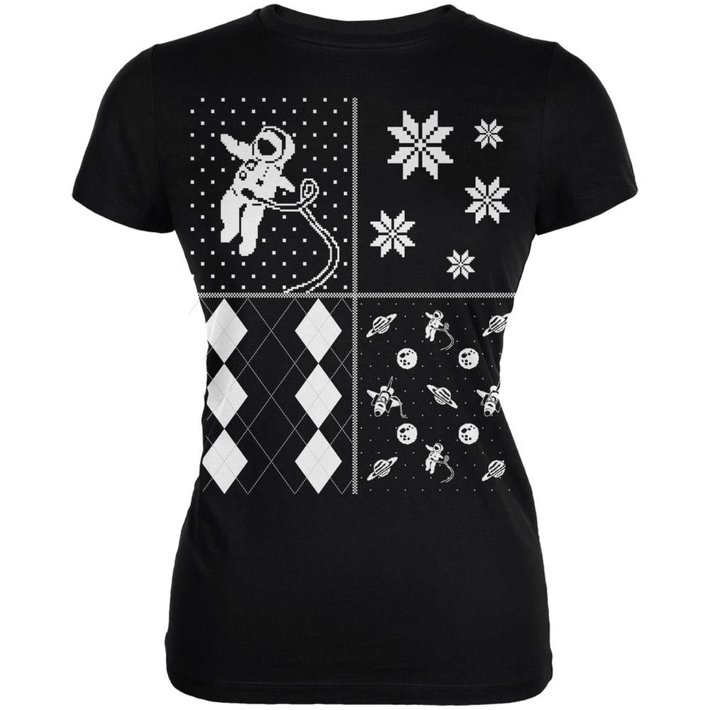 Astronaut in Space Ugly XMAS Sweater Festive Blocks Black Juniors Soft T-Shirt Juniors T-Shirts Old Glory 2XL Black