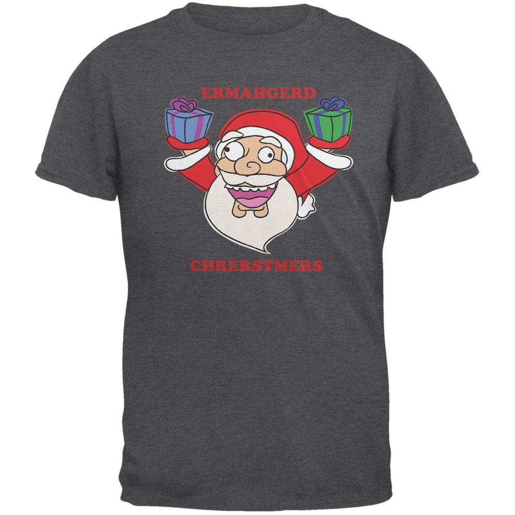 Christmas Santa ERMAGERD Charcoal Grey Adult T-Shirt Men's T-Shirts Old Glory 2XL Grey