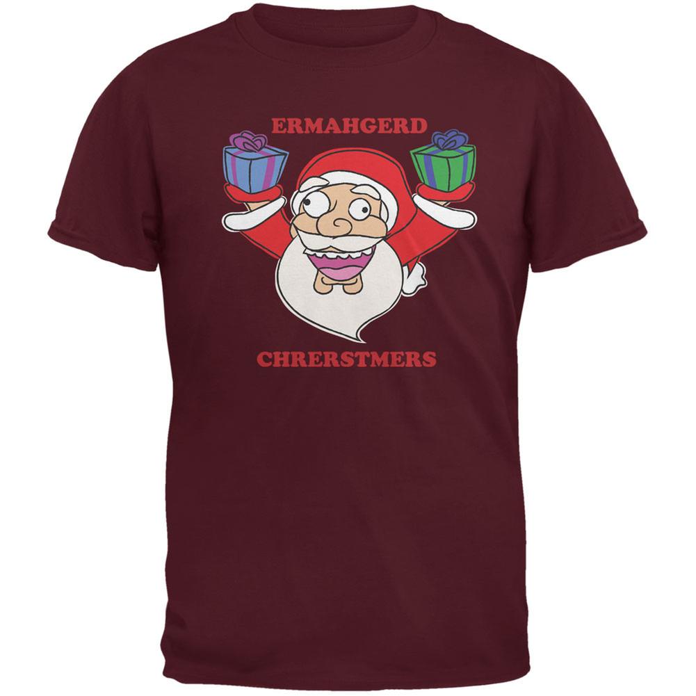 Christmas Santa ERMAGERD Maroon Adult T-Shirt Men's T-Shirts Old Glory 2XL Red