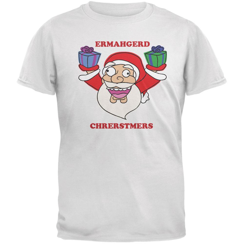 Christmas Santa ERMAGERD White Adult T-Shirt Men's T-Shirts Old Glory 2XL White