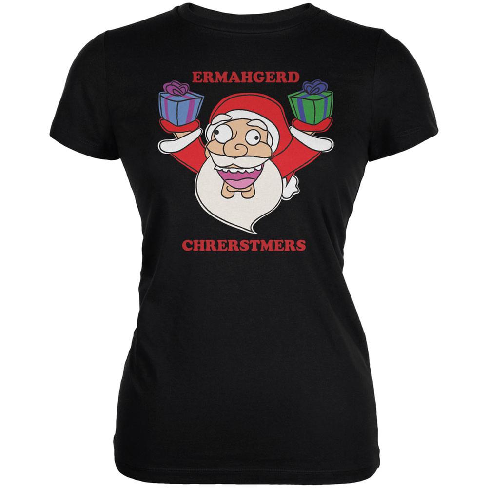Christmas Santa ERMAGERD Black Juniors Soft T-Shirt Juniors T-Shirts Old Glory 2XL Black