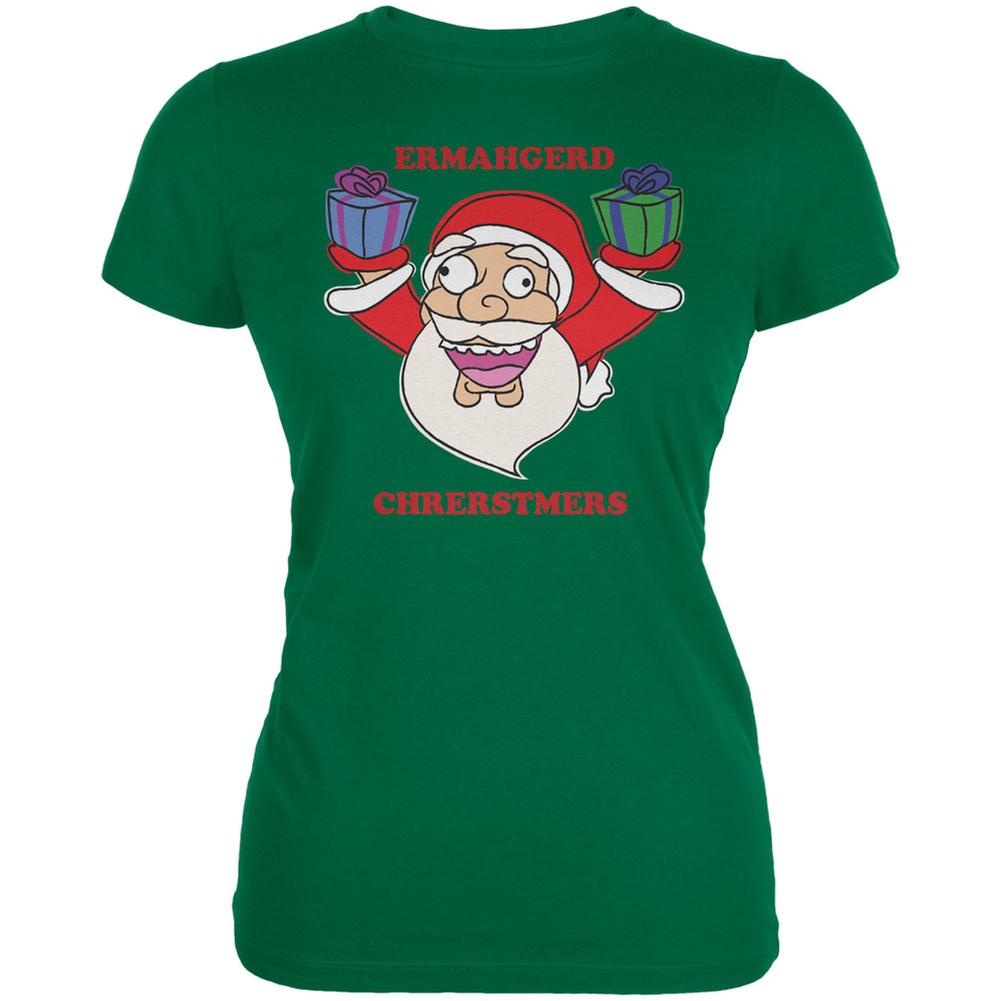 Christmas Santa ERMAGERD Kelly Green Juniors Soft T-Shirt Juniors T-Shirts Old Glory 2XL Green