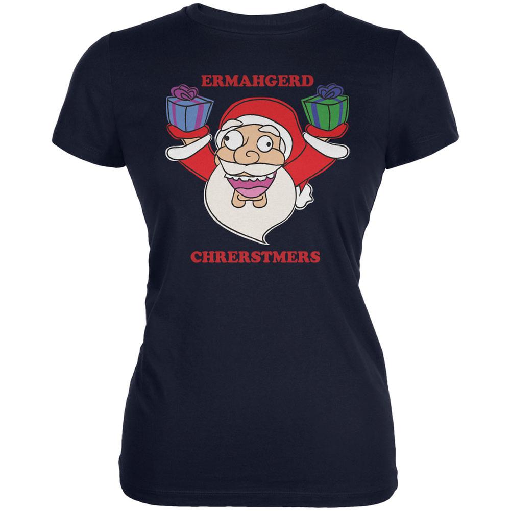 Christmas Santa ERMAGERD Navy Juniors Soft T-Shirt Juniors T-Shirts Old Glory 2XL Blue
