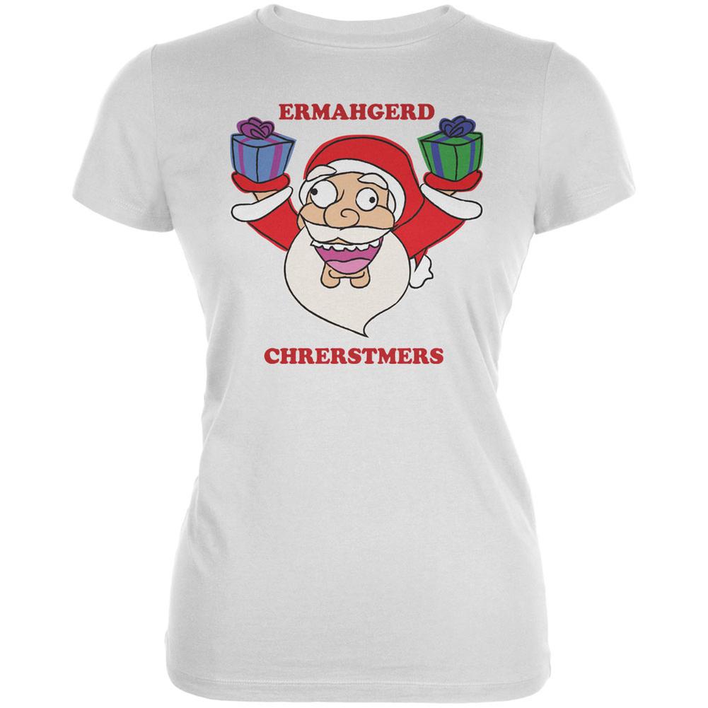 Christmas Santa ERMAGERD White Juniors Soft T-Shirt Juniors T-Shirts Old Glory 2XL White