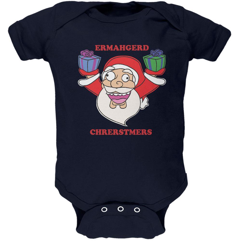 Christmas Santa ERMAGERD Navy Soft Baby One Piece Baby One Piece Old Glory 0-3M Blue