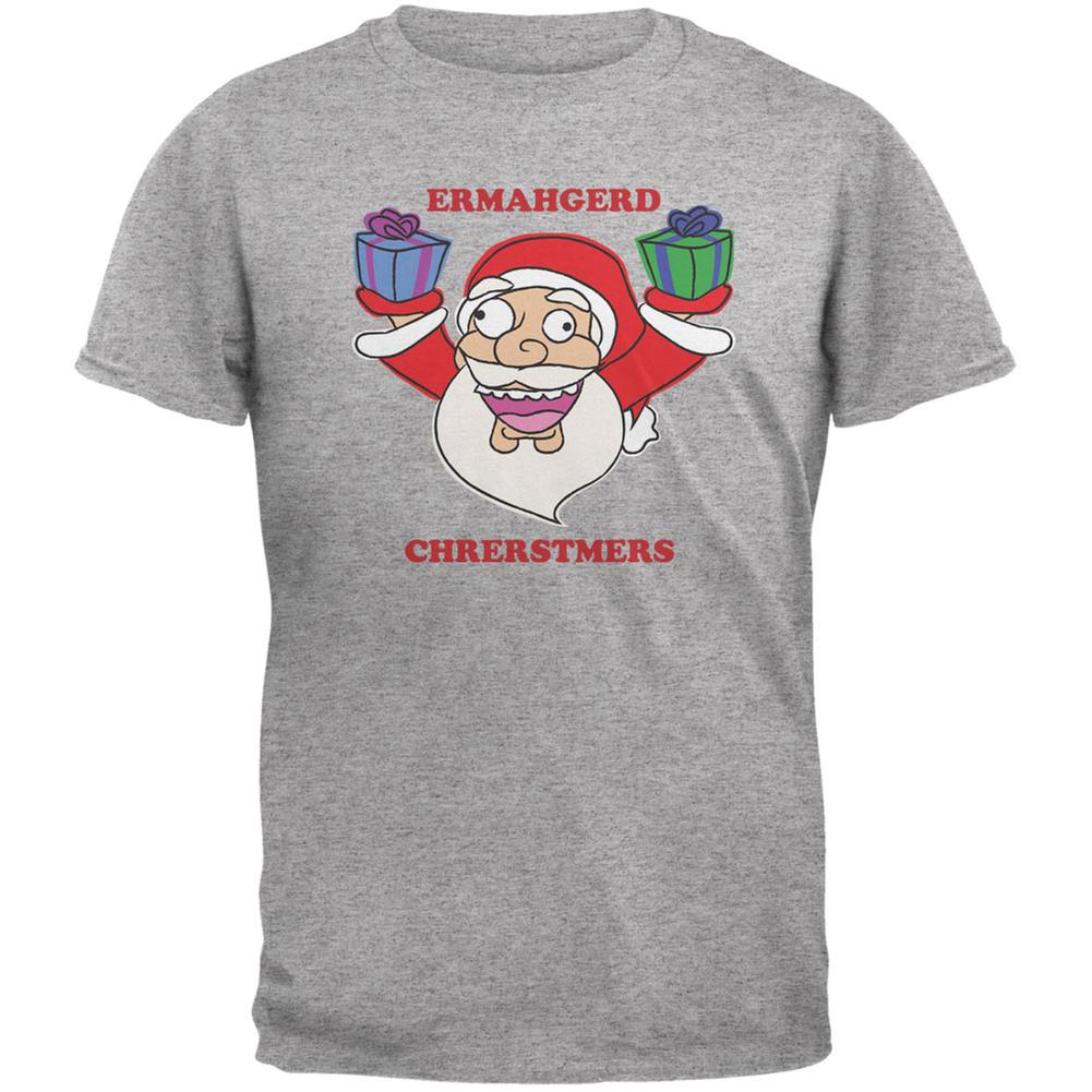 Christmas Santa ERMAGERD Heather Grey Youth T-Shirt Youth T-Shirts Old Glory LG Grey