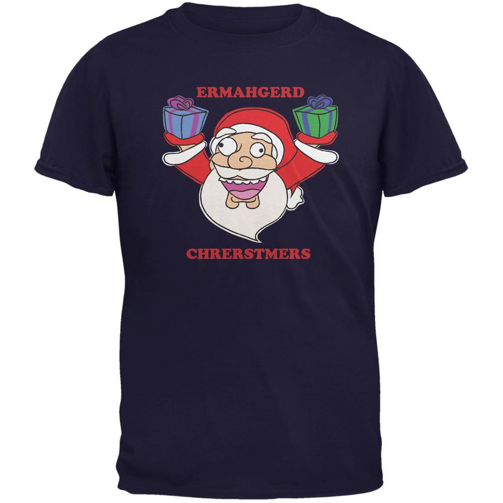 Christmas Santa ERMAGERD Navy Youth T-Shirt Youth T-Shirts Old Glory LG Blue
