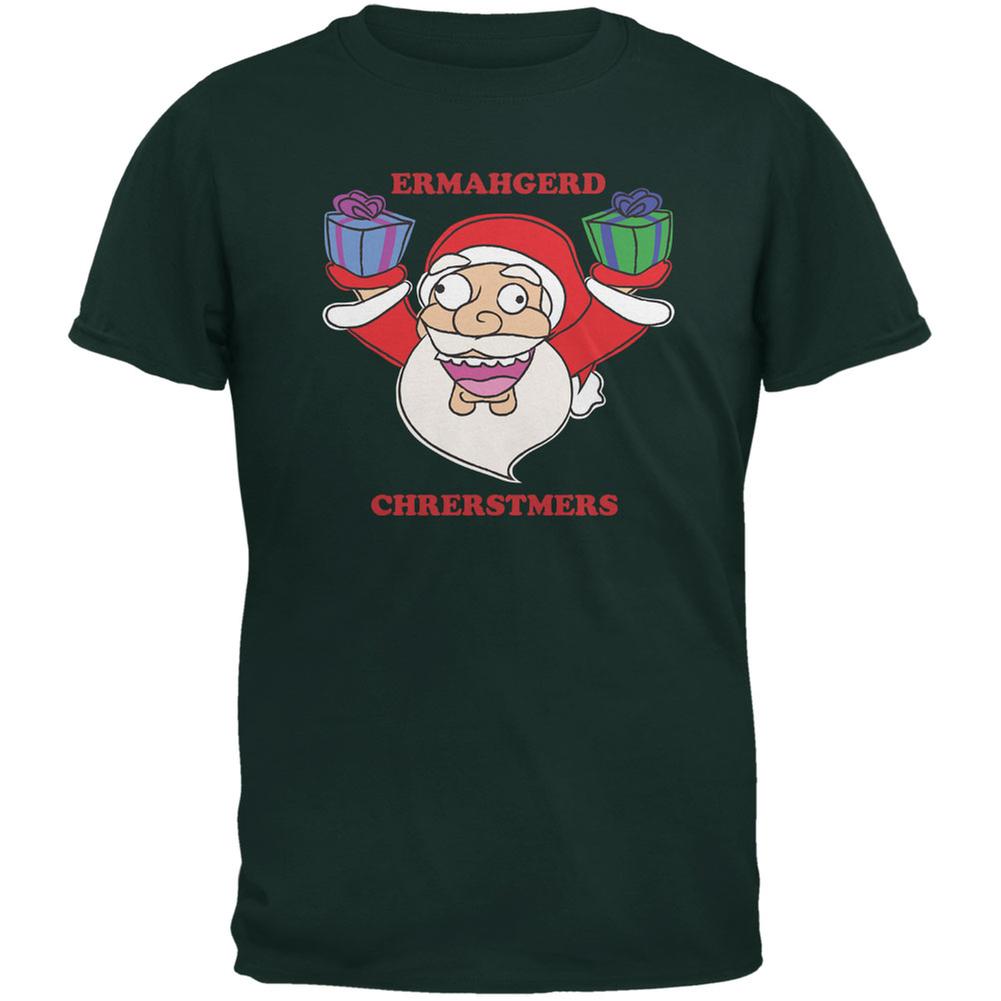 Christmas Santa ERMAGERD Forest Green Youth T-Shirt Youth T-Shirts Old Glory LG Green