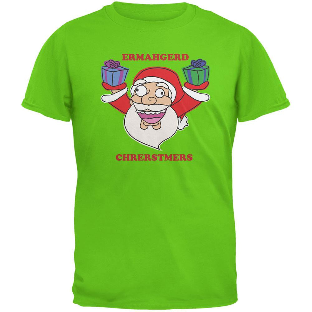 Christmas Santa ERMAGERD Electric Green Youth T-Shirt Youth T-Shirts Old Glory LG Green