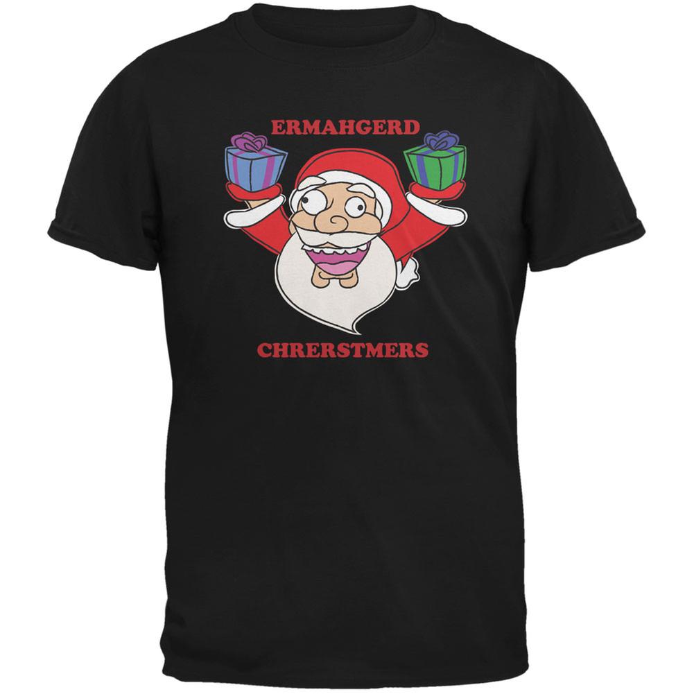 Christmas Santa ERMAGERD Black Youth T-Shirt Youth T-Shirts Old Glory LG Black