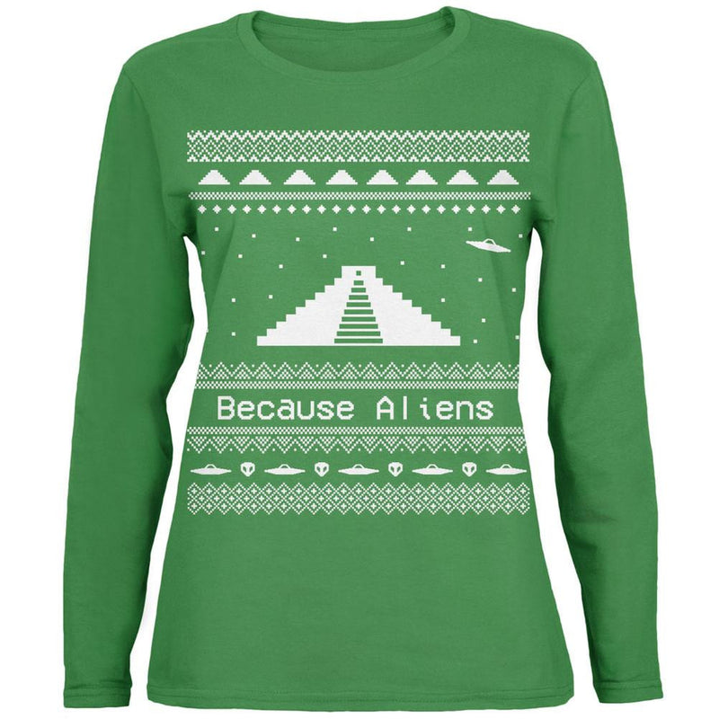 Pyramid Aliens Ugly Christmas Sweater Black Womens Long Sleeve T-Shirt Women's Long Sleeves Old Glory 2XL Green