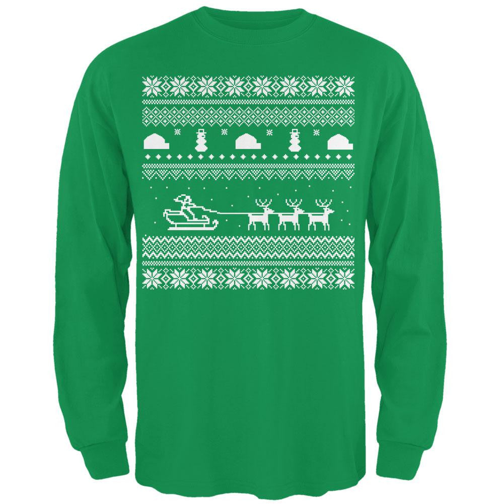 Santa Sleigh Ugly Christmas Sweater Black Adult Long Sleeve T-Shirt Men's Long Sleeves Old Glory