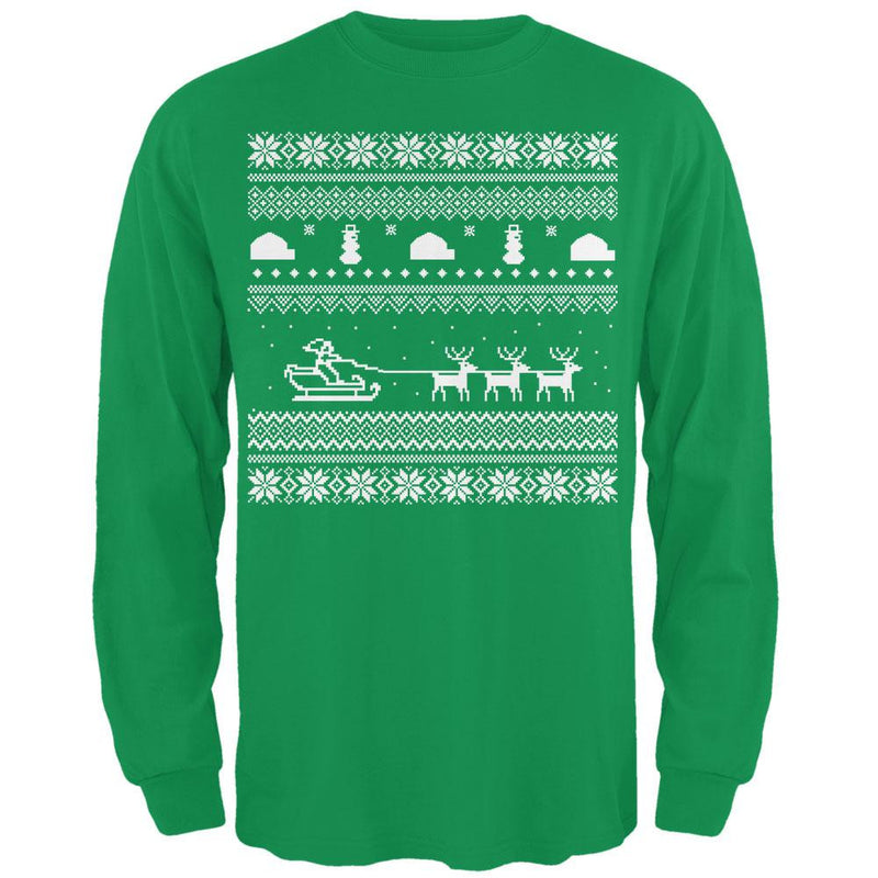 Santa Sleigh Ugly Christmas Sweater Black Adult Long Sleeve T-Shirt Men's Long Sleeves Old Glory