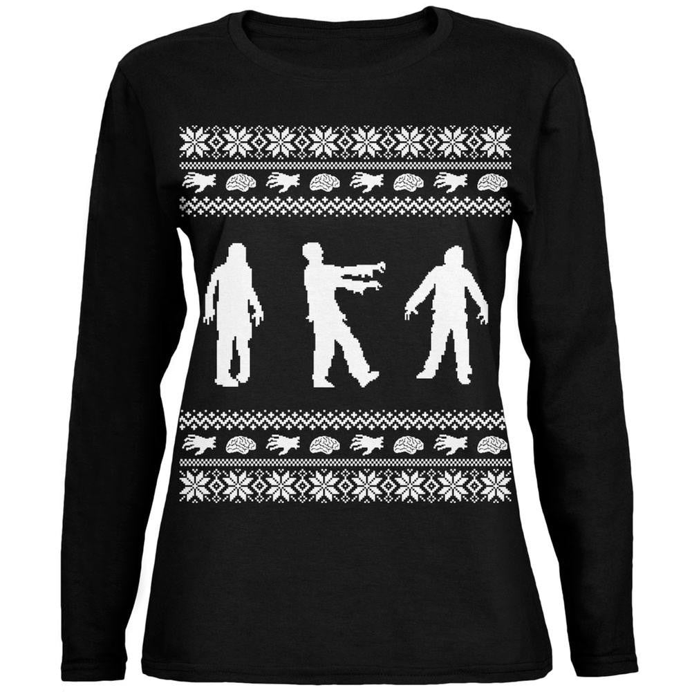 Zombie Ugly Christmas Sweater Green Womens Long Sleeve T-Shirt Women's Long Sleeves Old Glory