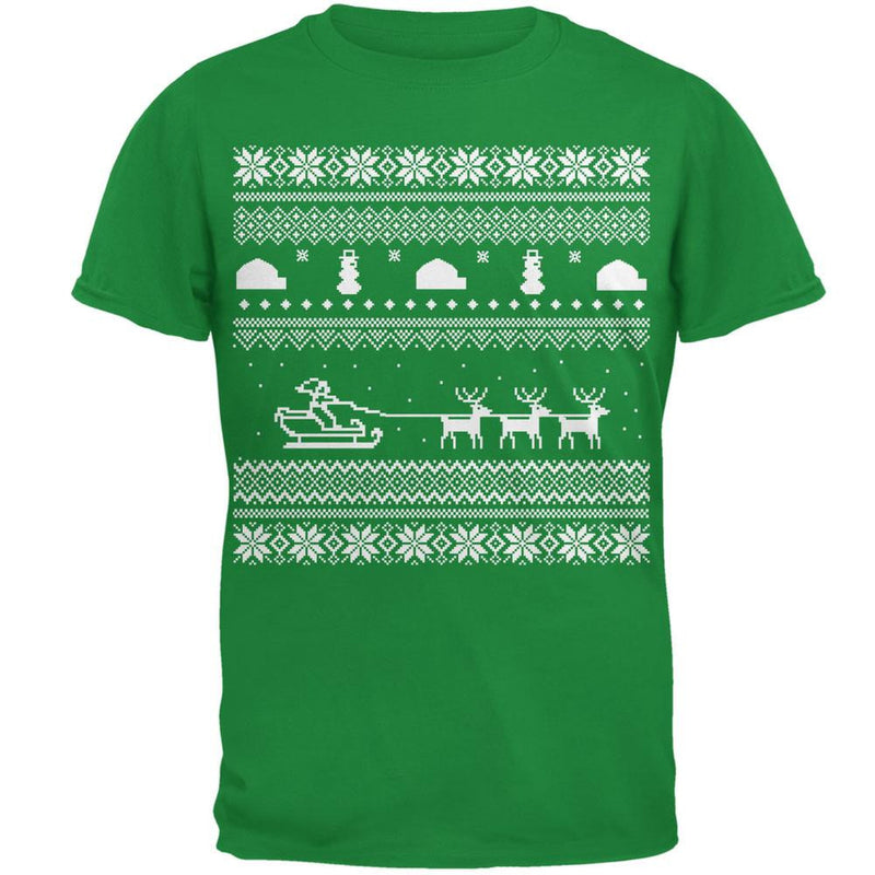 Santa Sleigh Ugly Christmas Sweater Black Adult T-Shirt Men's T-Shirts Old Glory