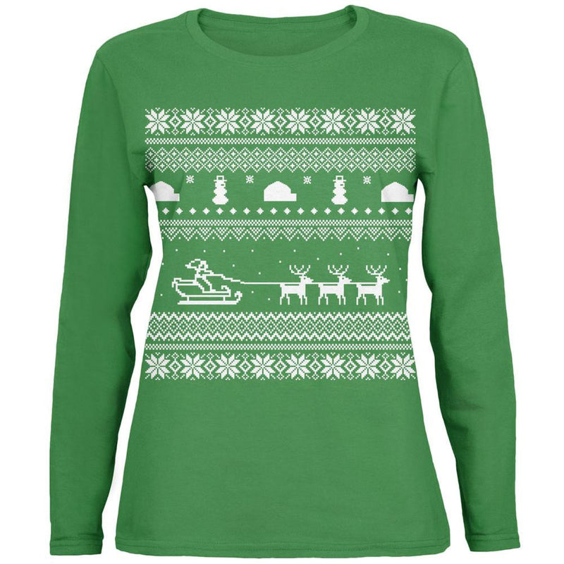 Santa Sleigh Ugly Christmas Sweater Black Womens Long Sleeve T-Shirt Women's Long Sleeves Old Glory