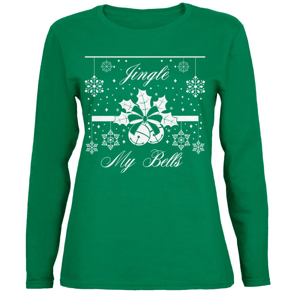 Christmas Jingle My Bells Green Womens Long Sleeve T-Shirt Women's Long Sleeves Old Glory 2XL Green