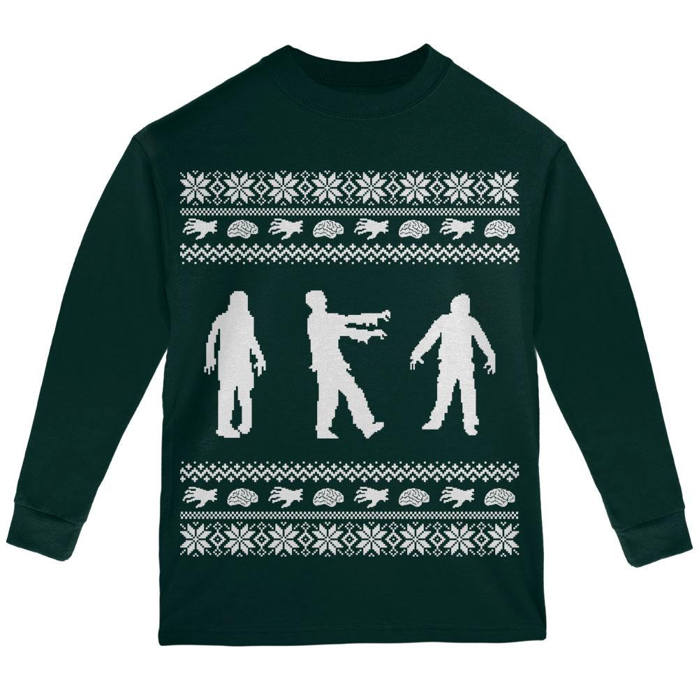 Zombie Ugly Christmas Sweater Forest Youth Long Sleeve T-Shirt Youth Long Sleeves Old Glory