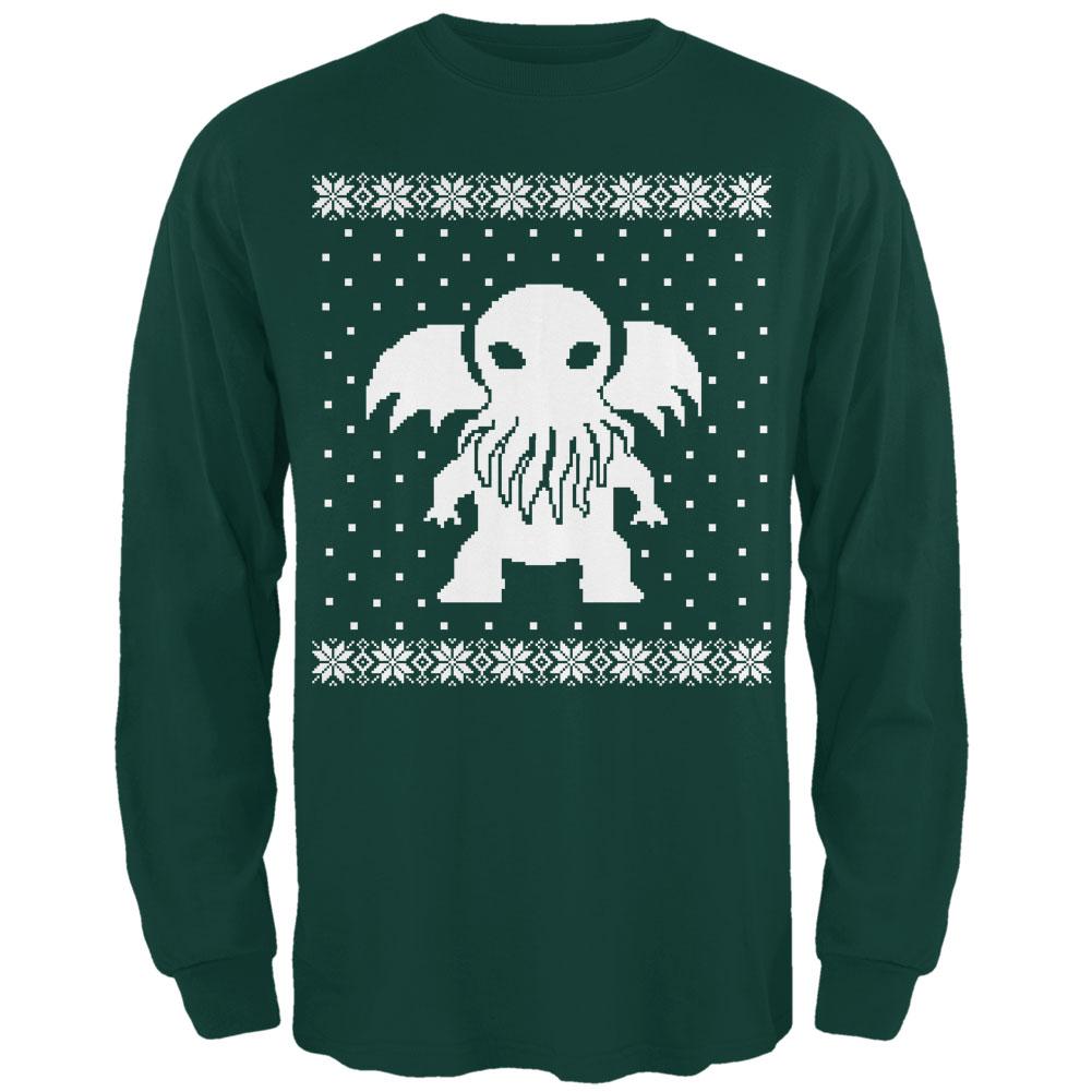 Big Cthulhu Ugly Christmas Sweater Forest Adult Long Sleeve T-Shirt Men's Long Sleeves Old Glory 2XL Green