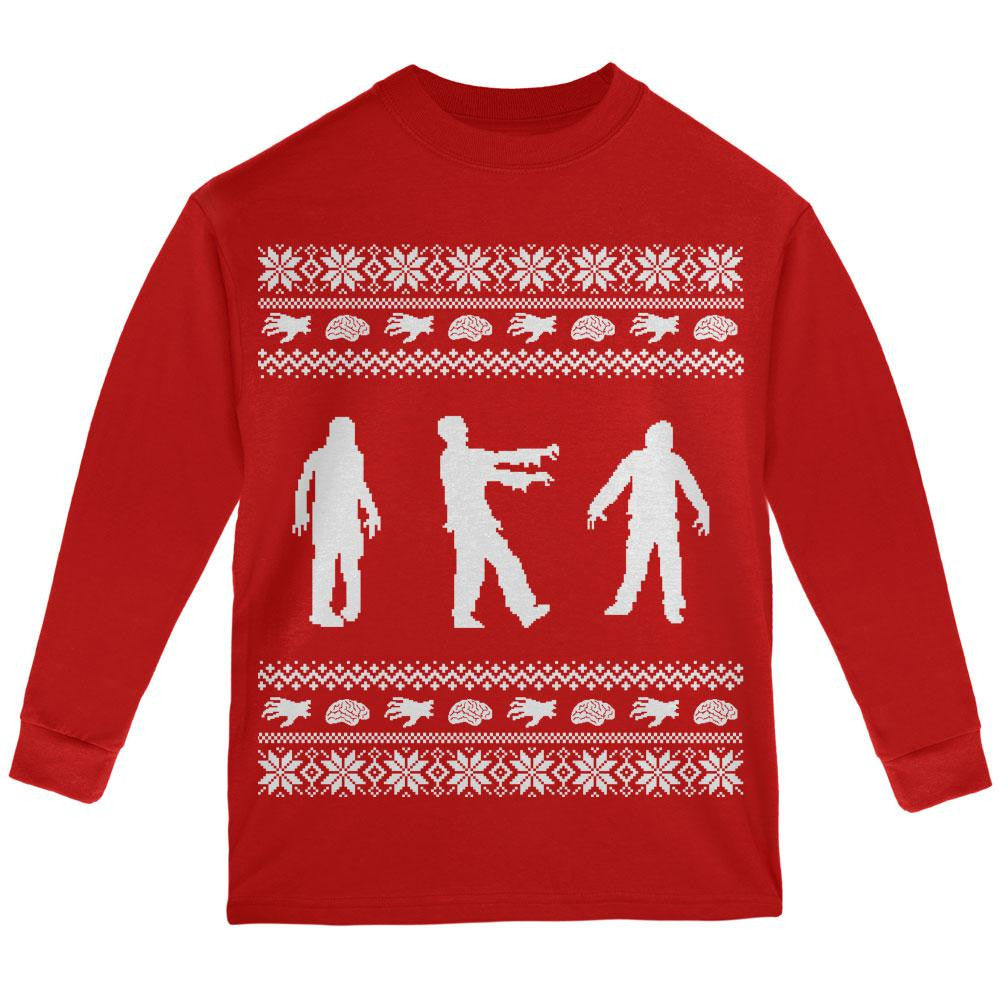 Zombie Ugly Christmas Sweater Forest Youth Long Sleeve T-Shirt Youth Long Sleeves Old Glory