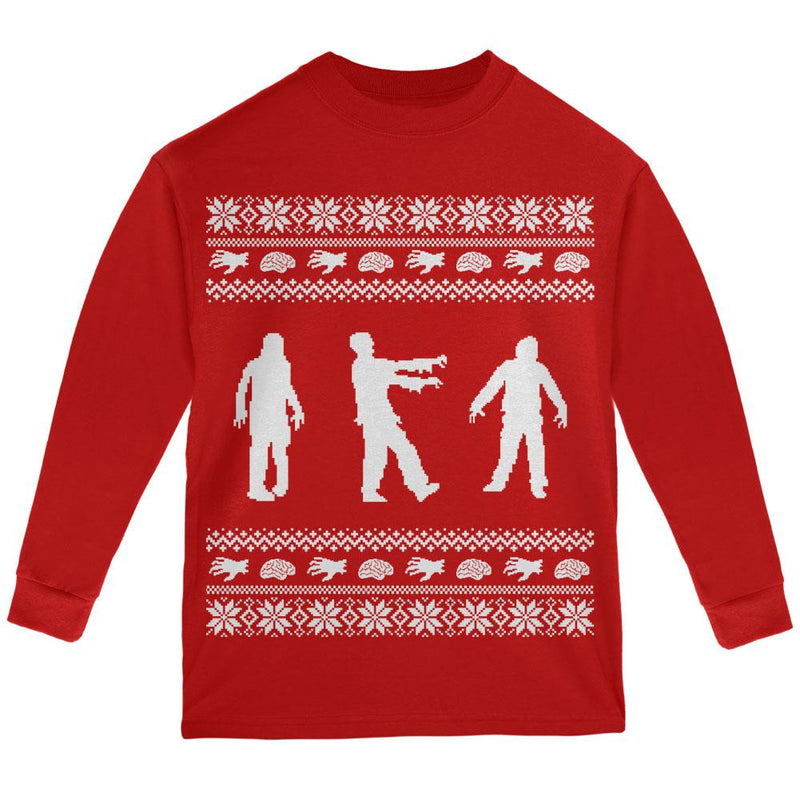 Zombie Ugly Christmas Sweater Forest Youth Long Sleeve T-Shirt Youth Long Sleeves Old Glory