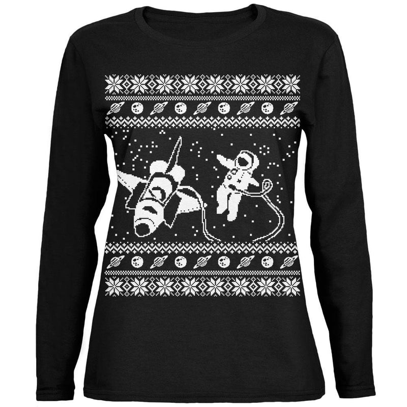 Astronaut in Space Ugly XMAS Sweater Green Womens Long Sleeve T-Shirt Women's Long Sleeves Old Glory 2XL Black