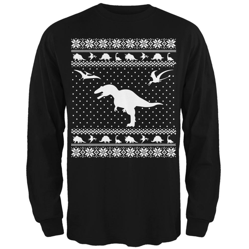 Dinosaurs Ugly XMAS Sweater Black Adult Long Sleeve T-Shirt Men's Long Sleeves Old Glory 2XL Black