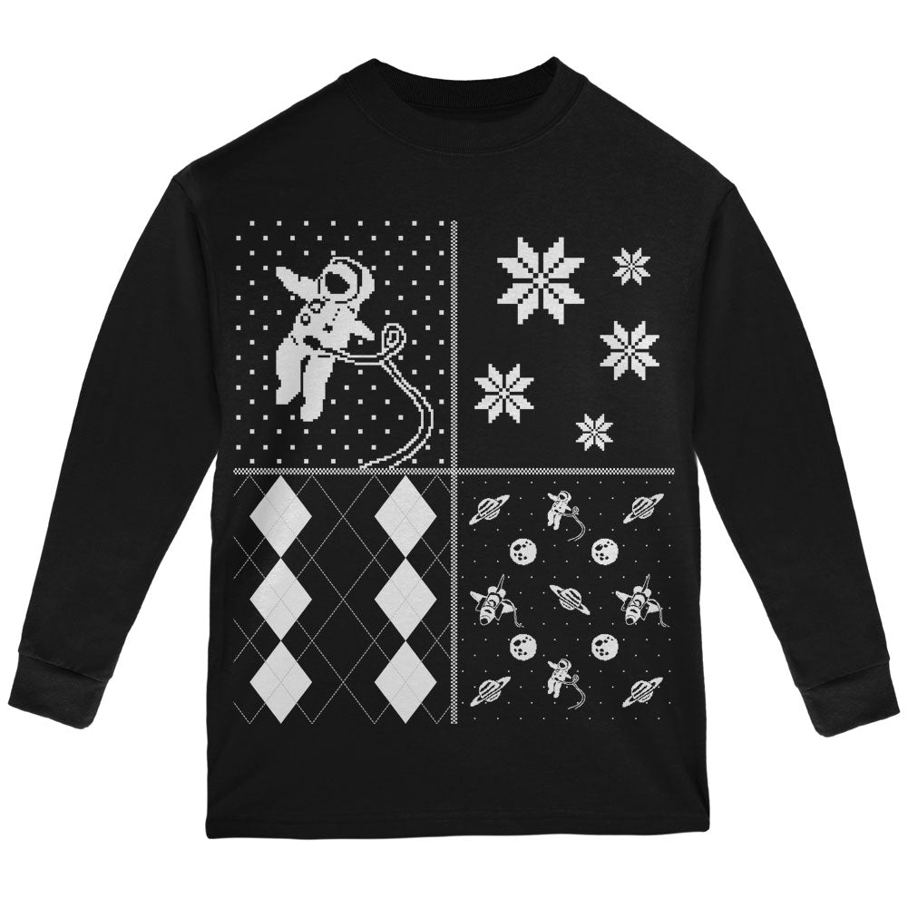 Astronaut in Space Ugly XMAS Sweater Festive Blocks Youth Long Sleeve T-Shirt Youth Long Sleeves Old Glory YLG Black