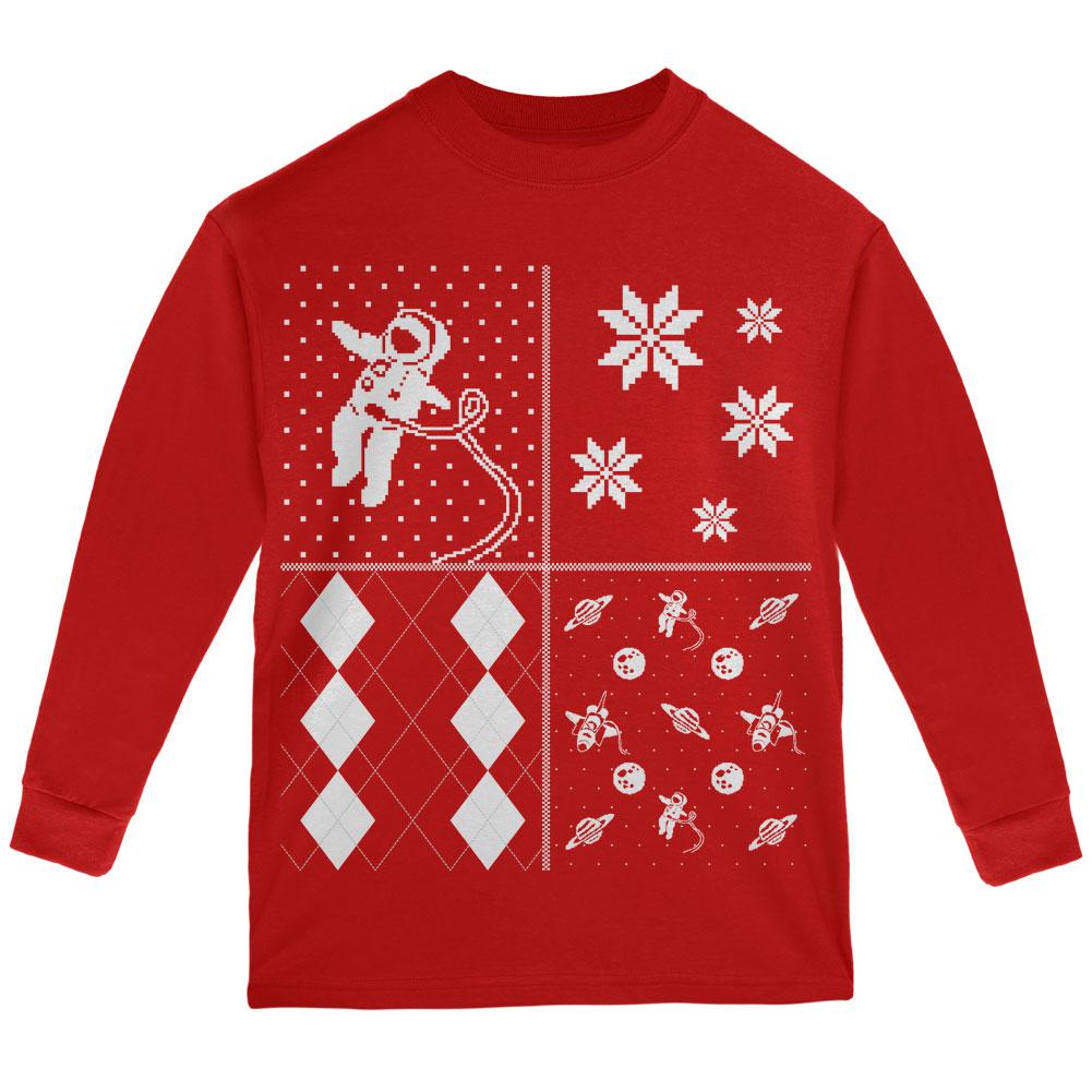 Astronaut in Space Ugly XMAS Sweater Festive Blocks Youth Long Sleeve T-Shirt Youth Long Sleeves Old Glory LG Red