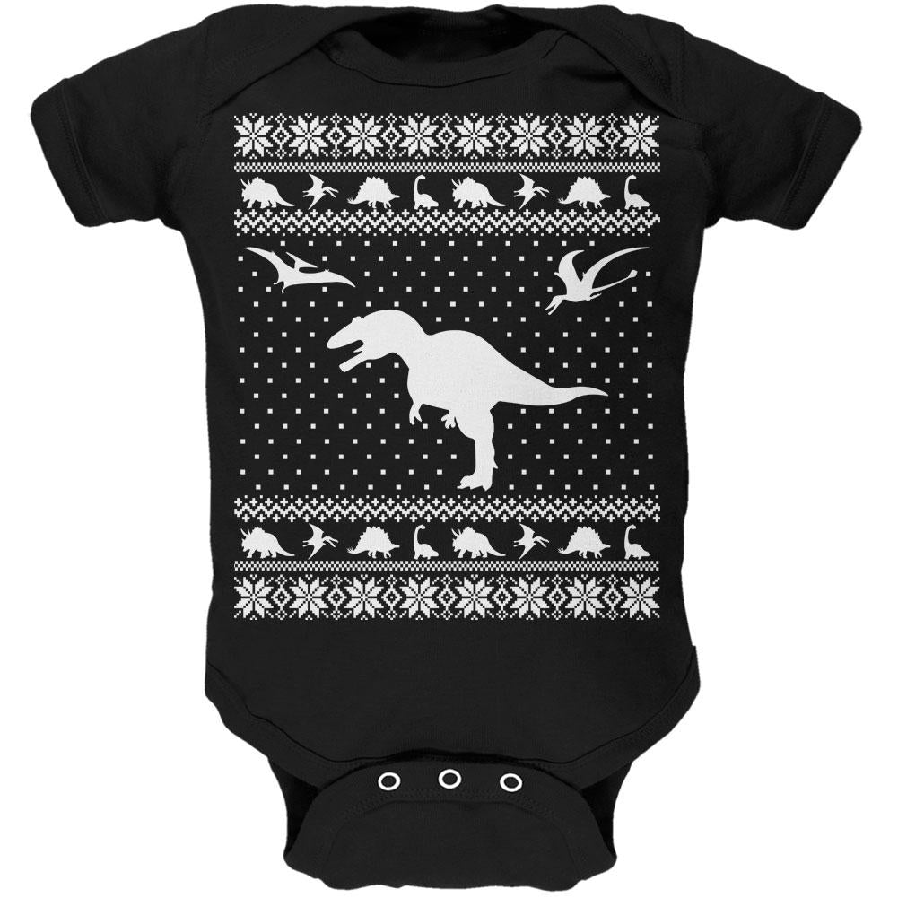 Dinosaurs Ugly XMAS Sweater Black Soft Baby One Piece Baby One Piece Old Glory 0-3M Black