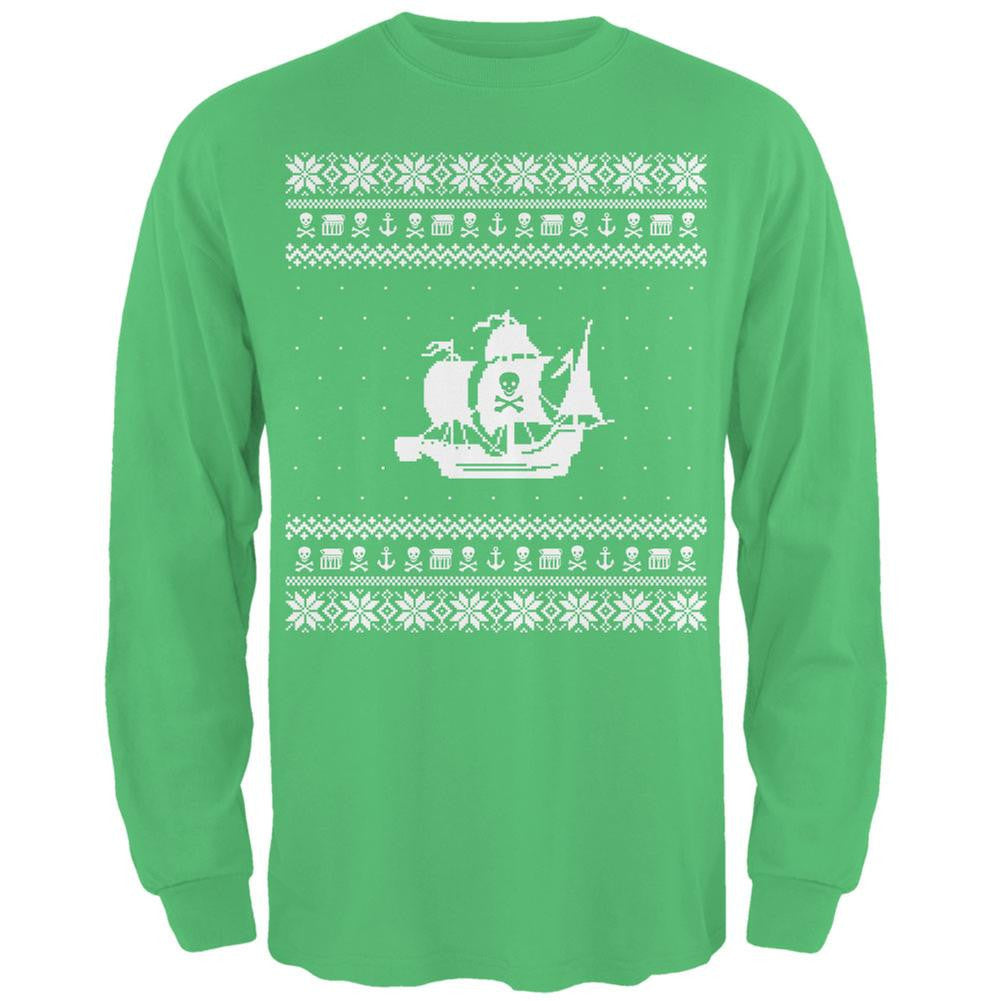 Pirate Ship Ugly Christmas Sweater Black Long Sleeve T-Shirt Men's Long Sleeves Old Glory