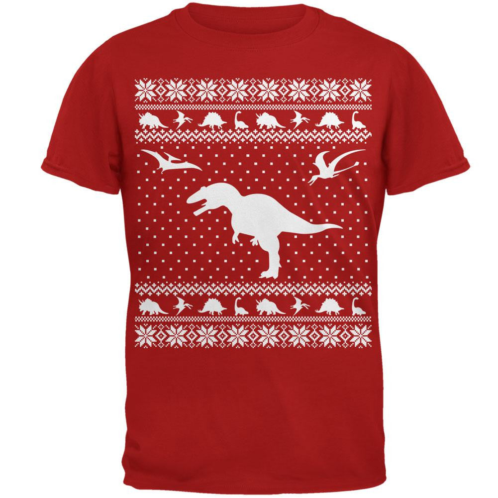 Dinosaurs Ugly XMAS Sweater Red Adult T-Shirt Men's T-Shirts Old Glory 2XL Red